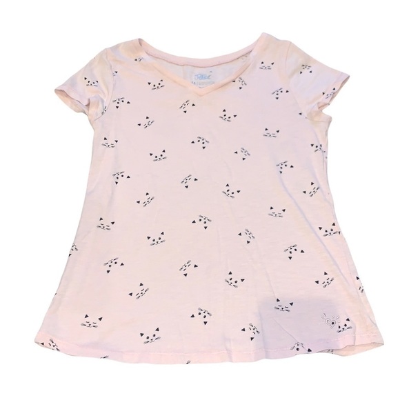 JUSTICE Pink Cat Print V Neck T-shirt size 14 - Picture 2 of 5